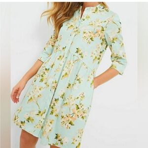 TUCKERNUCK Aqua Watercolor Royal Shirt Dress Color: Aqua/Green Floral Size: S